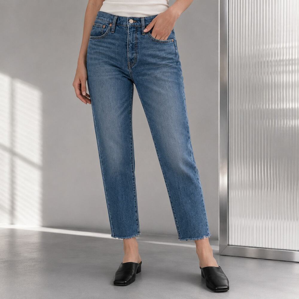 Madewell Full Length Classic Straight Jeans 29P High Rise Raw Hem Petite 90s
